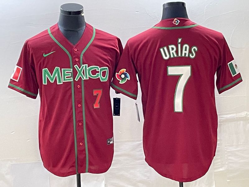 Men 2023 World Cub Mexico #7 Urias Red white Nike MLB Jersey9